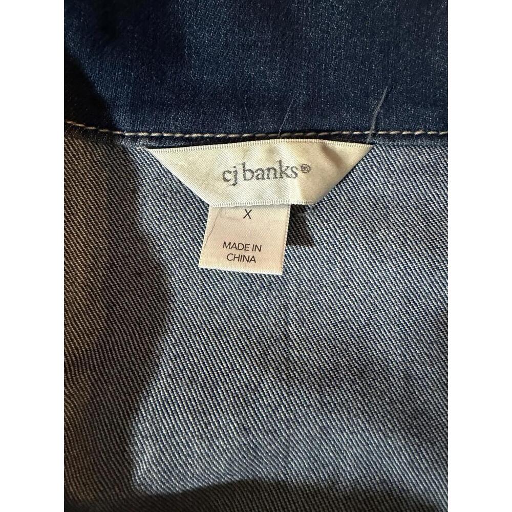 CJ Banks Denim Vest Womens X Blue Rhinestone Sleeveless Stretch Buttons Pockets - Picture 7 of 10